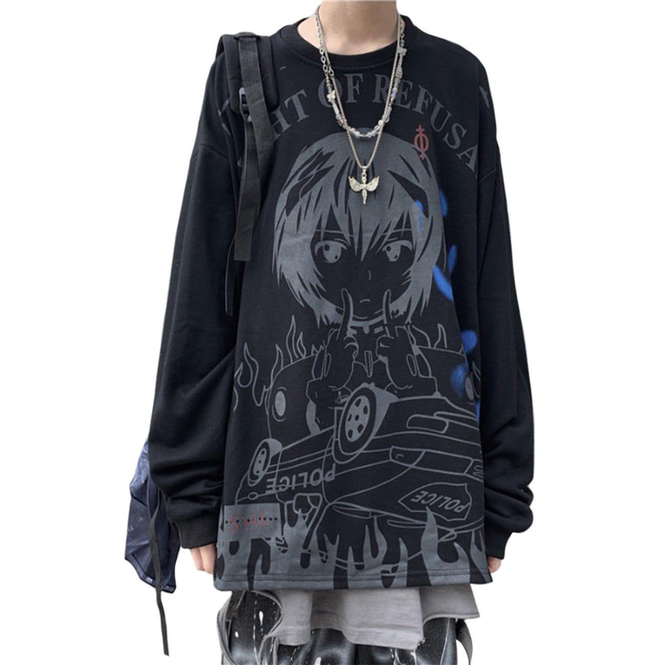 Dark Japanese Anime Print Sweatshirt
