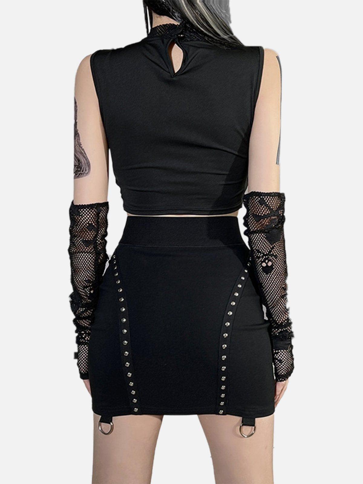 Skull Mesh Lace Cuff Shirt