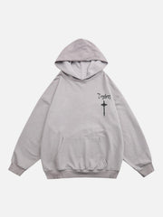Washed Graffiti Cross Pattern Hoodie