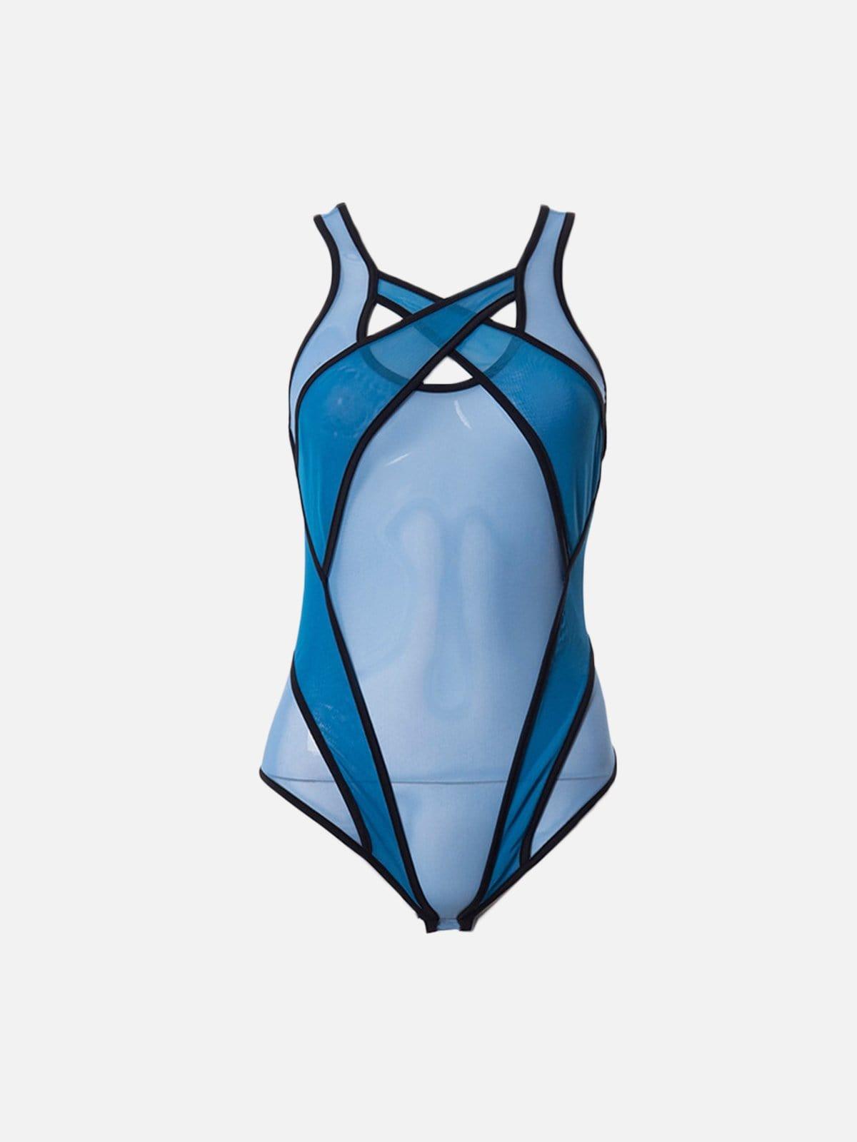 Cross Wrap Mesh Perspective Jumpsuit