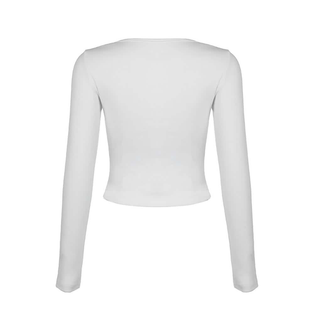 Kawaii Coquette Langarm-Crop-Top mit Spitzenbesatz
