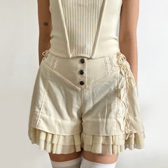 Khaki Ruffle High Waist Shorts