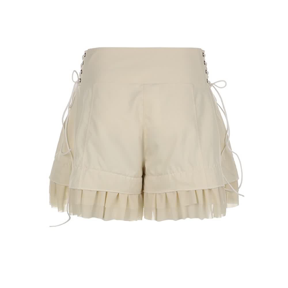 Khaki Ruffle High Waist Shorts