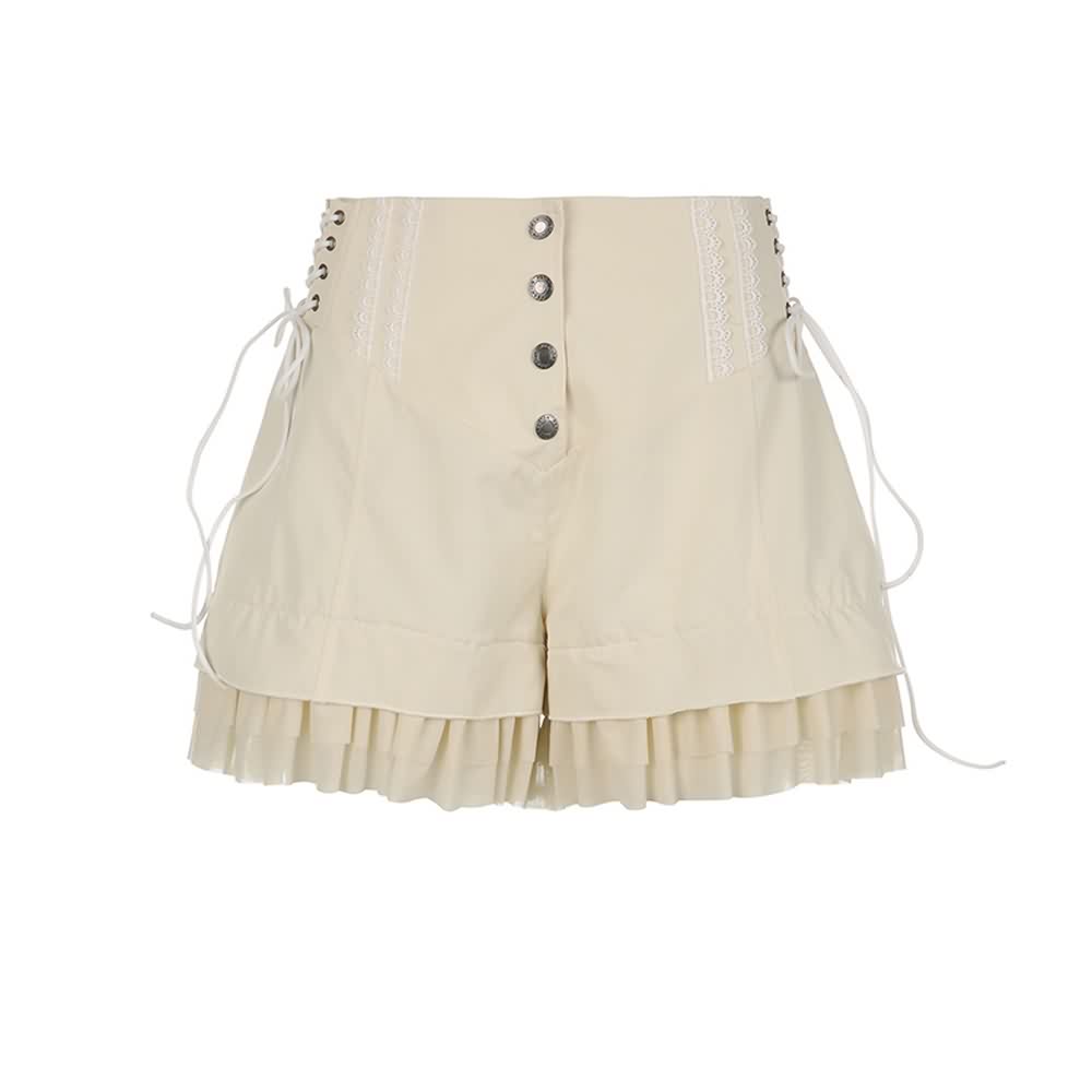 Khaki Ruffle High Waist Shorts