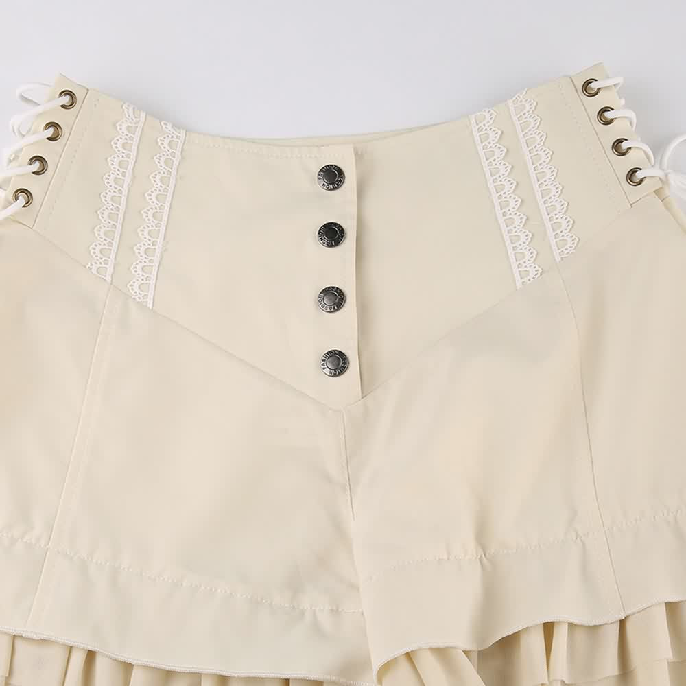 Khaki Ruffle High Waist Shorts