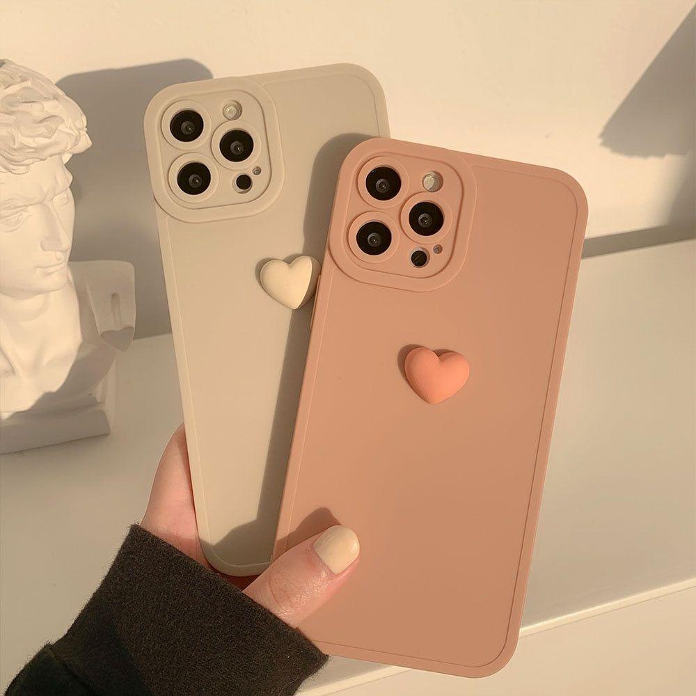 Korean 3D Heart Soft Cute Phone Cases For iPhone 14 13 12 11 Pro Max XS X XR 7 8 Plus SE