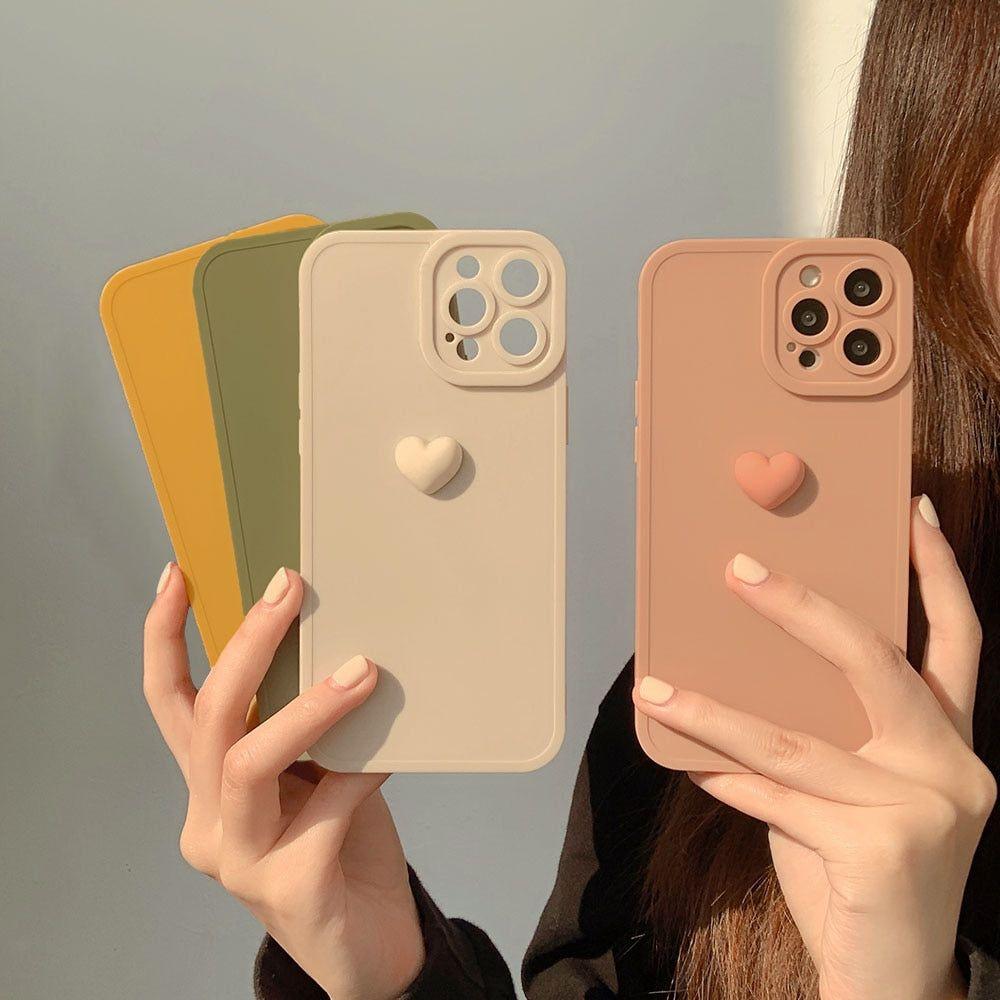 Korean 3D Heart Soft Cute Phone Cases For iPhone 14 13 12 11 Pro Max XS X XR 7 8 Plus SE