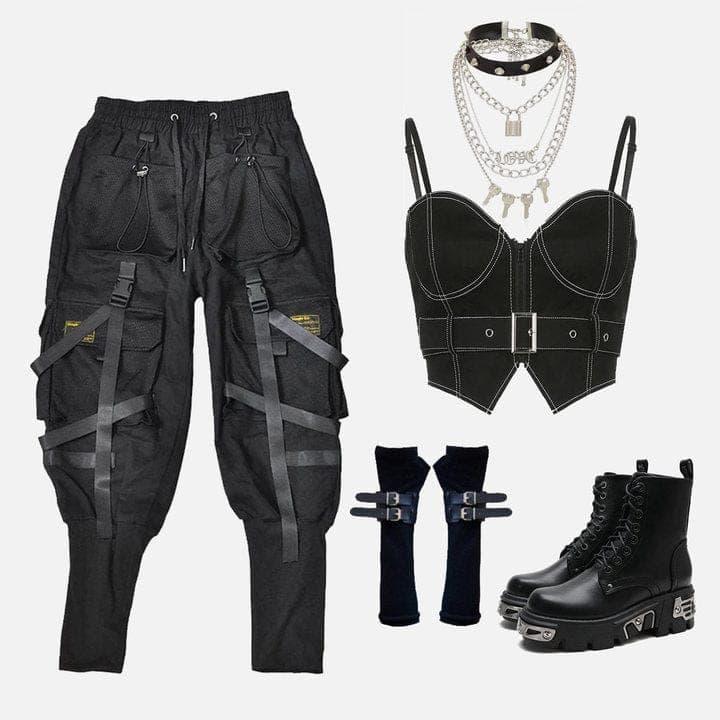 Webbing Dark Black Pants