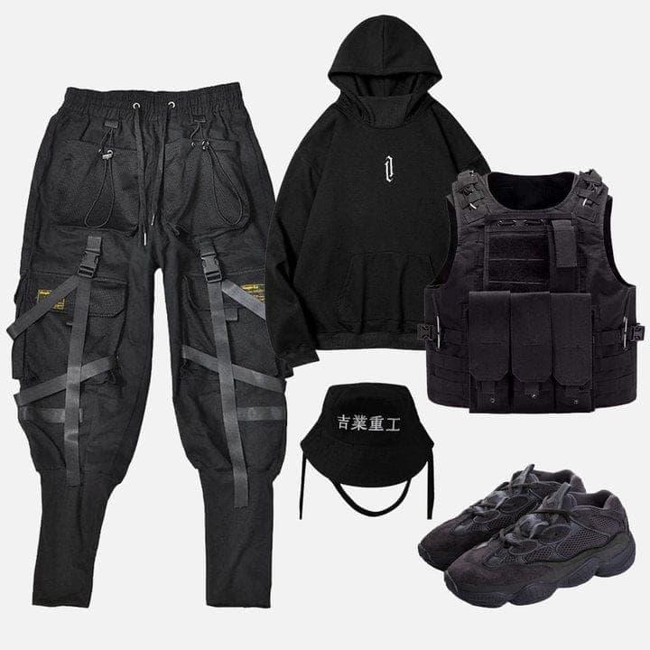 Webbing Dark Black Pants