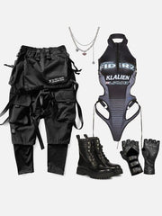 Zip Up Hollow Patchwork Jumpsuit