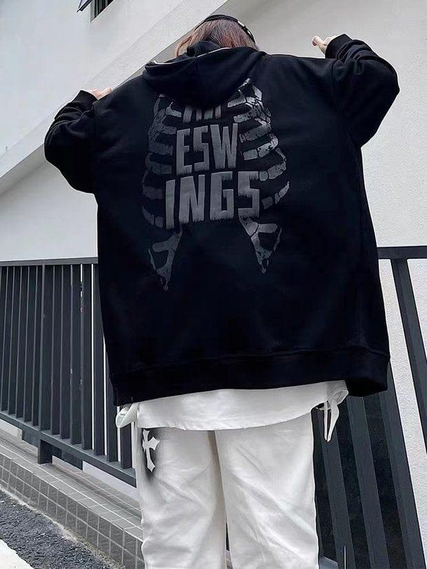 Dark Skeleton Wings Zip Up Hoodie