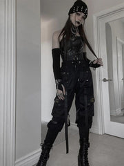 Webbing Dark Black Pants