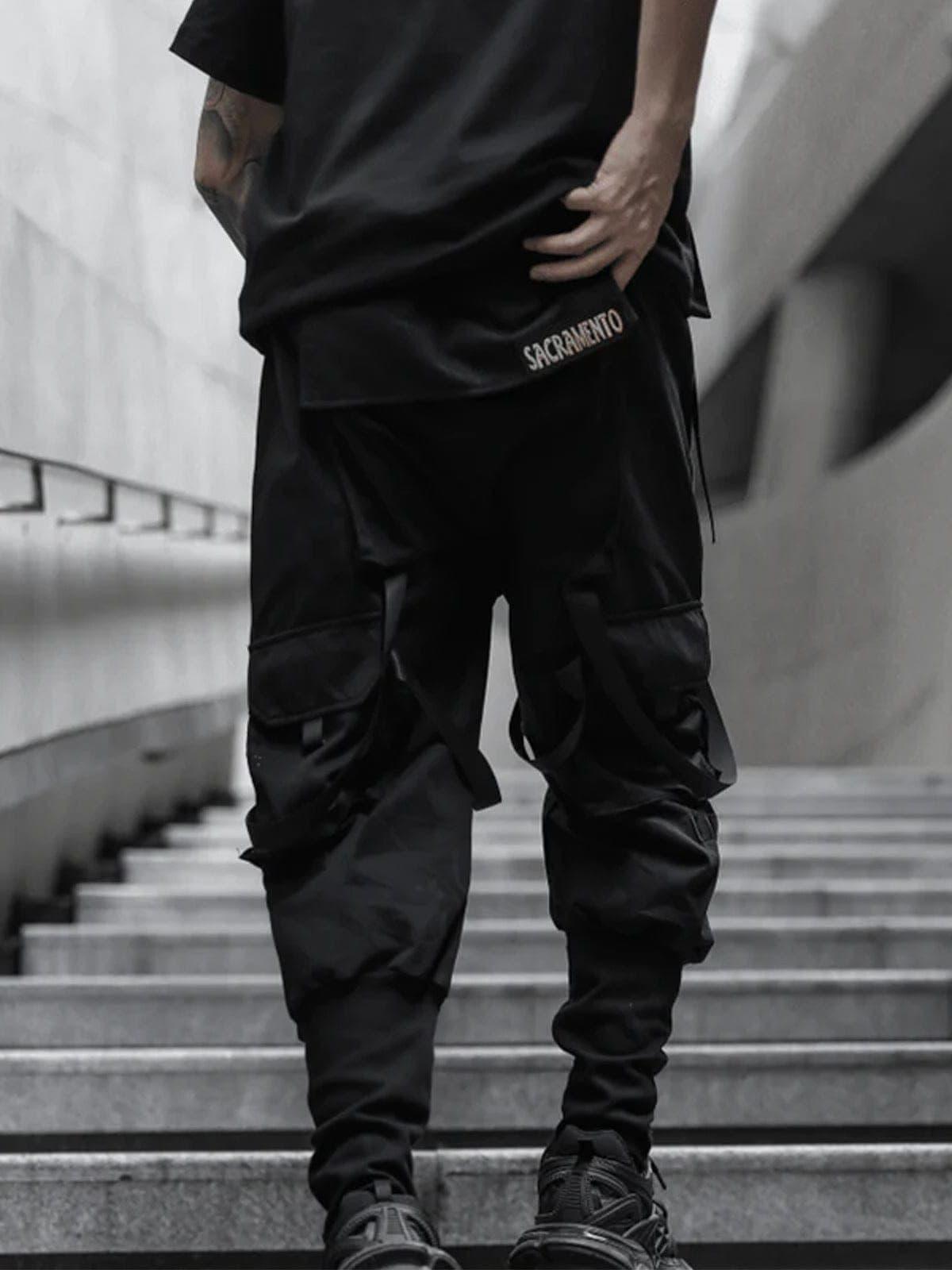 Webbing Dark Black Pants