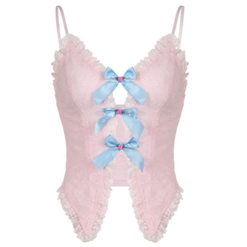 Camisole-Top aus Spitze mit hohem Bund und Schleife