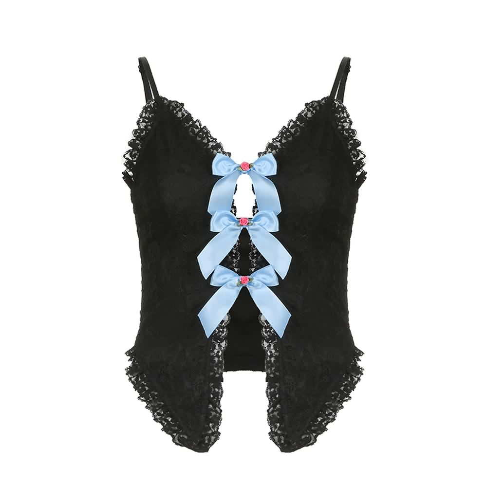 Camisole-Top aus Spitze mit hohem Bund und Schleife
