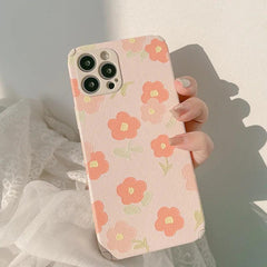 leather Pinky Flowers Cute Phone Cases For iPhone 13 12 11 Pro Max X Xs Max Xr 7 8 Plus SE 2020