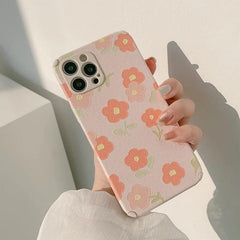 leather Pinky Flowers Cute Phone Cases For iPhone 13 12 11 Pro Max X Xs Max Xr 7 8 Plus SE 2020