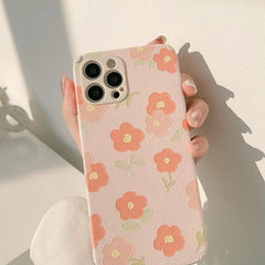 leather Pinky Flowers Cute Phone Cases For iPhone 13 12 11 Pro Max X Xs Max Xr 7 8 Plus SE 2020