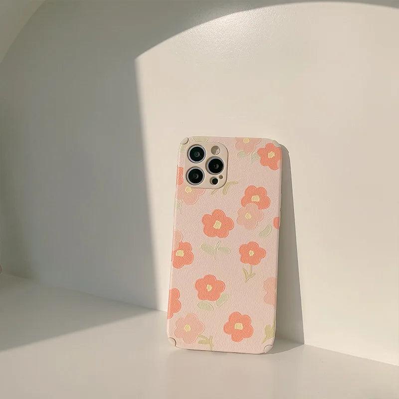 leather Pinky Flowers Cute Phone Cases For iPhone 13 12 11 Pro Max X Xs Max Xr 7 8 Plus SE 2020