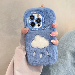 Lovely White Blue Clouds Plush Cute Phone Case for iPhone 11-15 Pro Max and 15 Plus