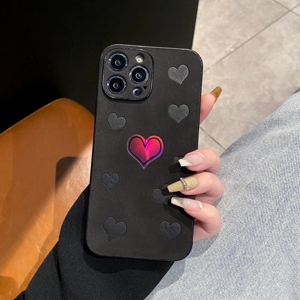 Luxurious Heart-Shaped Cortex Phone Case - Cute Cover for iPhone 14, 13, 12, 11 Pro Max, 7, 8 Plus, X, XS, XR Max