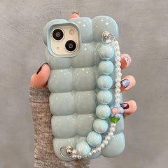 Luxury Pearl Lanyard Chain 3D Ice Lattice Cute Phone Case for iPhone 13 Pro Max, 15, 14, 11, and 12