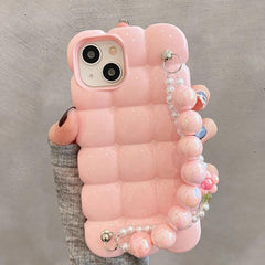 Luxury Pearl Lanyard Chain 3D Ice Lattice Cute Phone Case for iPhone 13 Pro Max, 15, 14, 11, and 12