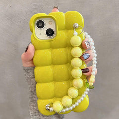 Luxury Pearl Lanyard Chain 3D Ice Lattice Cute Phone Case for iPhone 13 Pro Max, 15, 14, 11, and 12