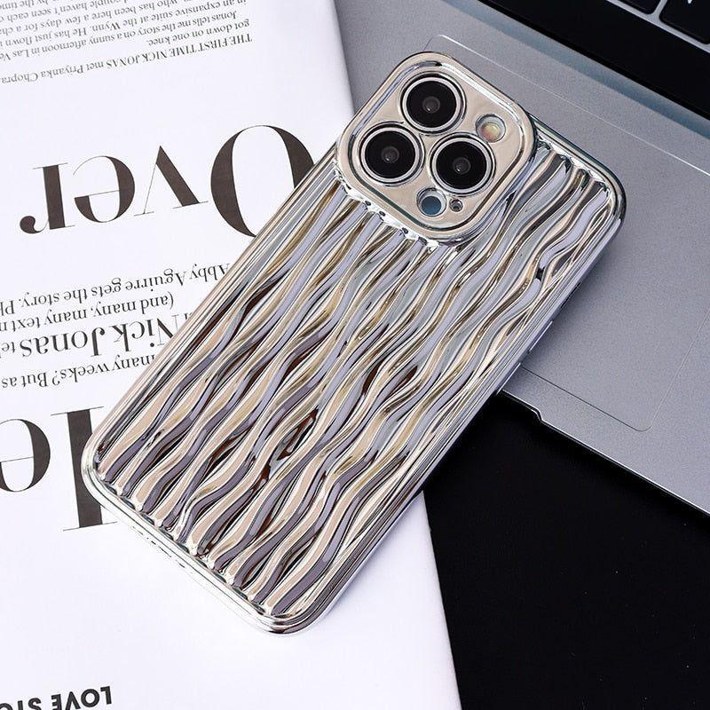 Luxury Plating Metal Color Water Ripple Cute Phone Cases For iPhone 13 11 12 14 Pro Max XS XR X