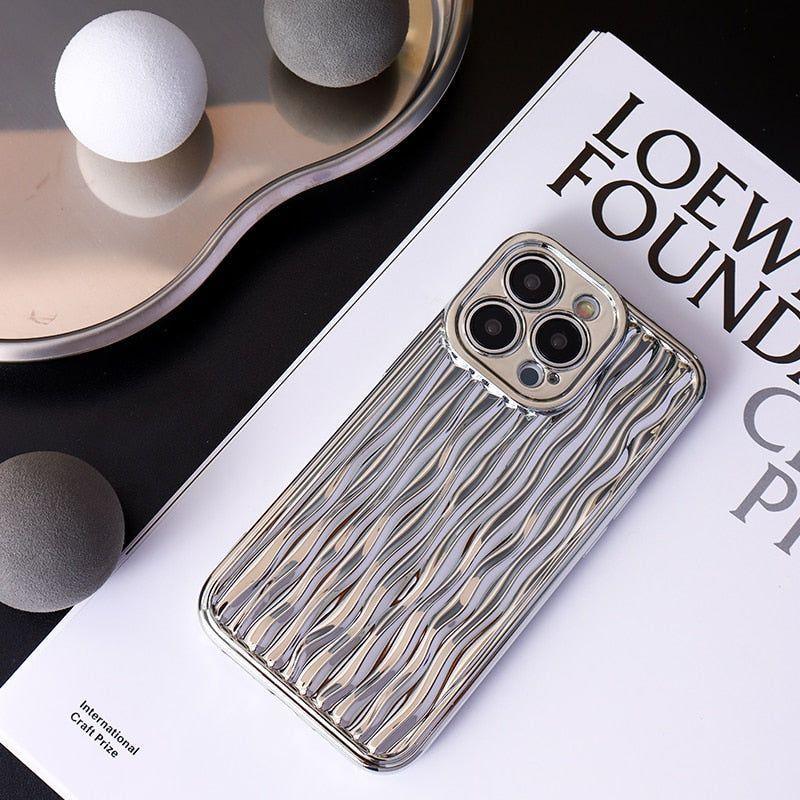 Luxury Plating Metal Color Water Ripple Cute Phone Cases For iPhone 13 11 12 14 Pro Max XS XR X