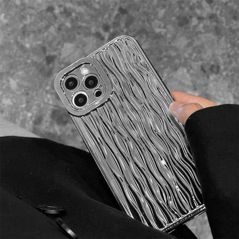 Luxury Plating Metal Color Water Ripple Cute Phone Cases For iPhone 13 11 12 14 Pro Max XS XR X