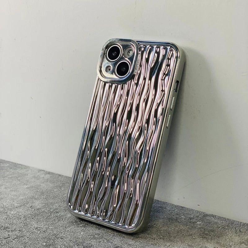 Luxury Plating Metal Color Water Ripple Cute Phone Cases For iPhone 13 11 12 14 Pro Max XS XR X