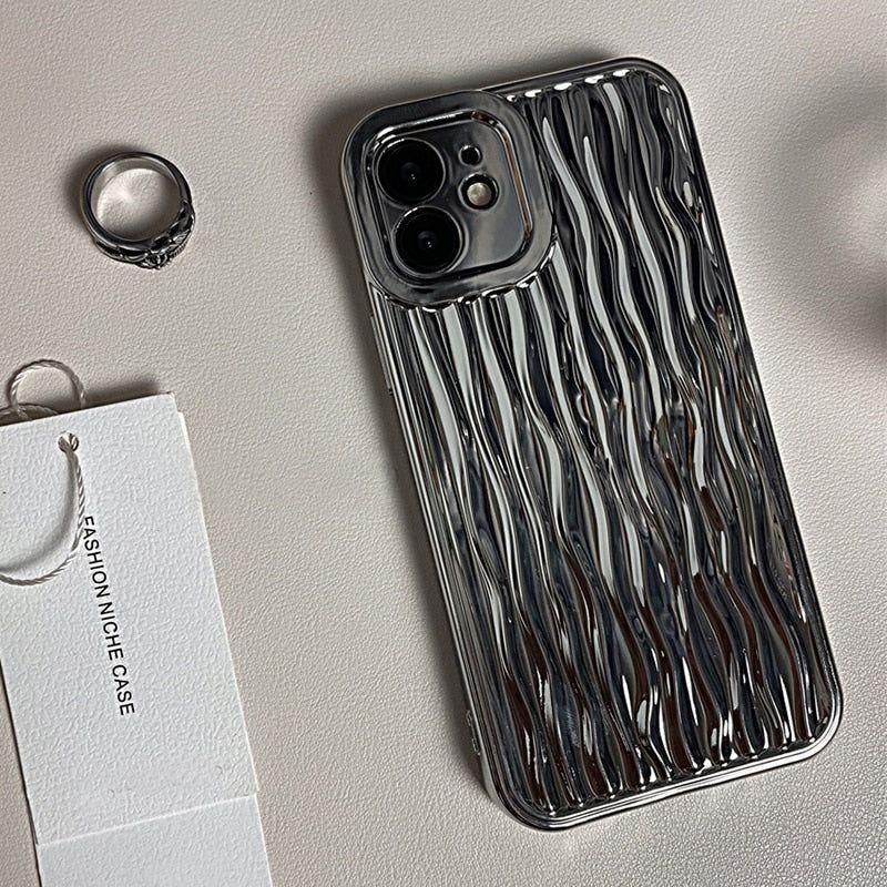 Luxury Plating Metal Color Water Ripple Cute Phone Cases For iPhone 13 11 12 14 Pro Max XS XR X