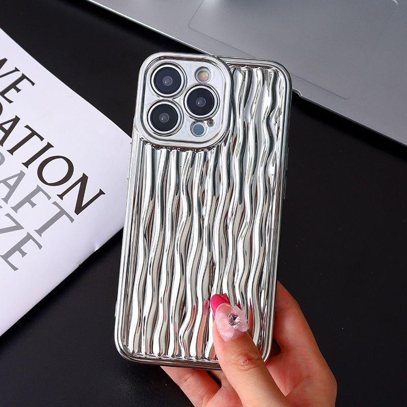 Luxury Plating Metal Color Water Ripple Cute Phone Cases For iPhone 13 11 12 14 Pro Max XS XR X