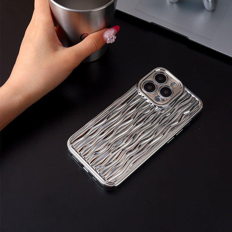 Luxury Plating Metal Color Water Ripple Cute Phone Cases For iPhone 13 11 12 14 Pro Max XS XR X