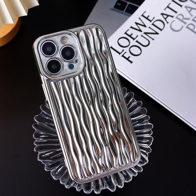 Luxury Plating Metal Color Water Ripple Cute Phone Cases For iPhone 13 11 12 14 Pro Max XS XR X