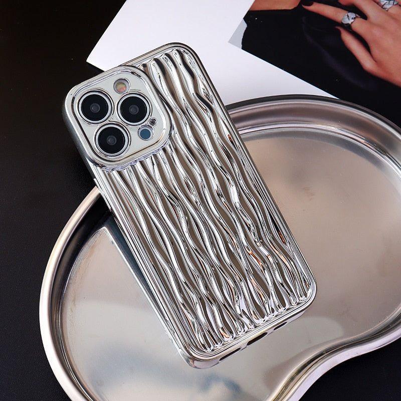 Luxury Plating Metal Color Water Ripple Cute Phone Cases For iPhone 13 11 12 14 Pro Max XS XR X