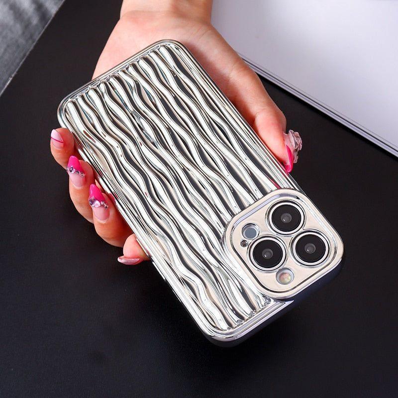 Luxury Plating Metal Color Water Ripple Cute Phone Cases For iPhone 13 11 12 14 Pro Max XS XR X