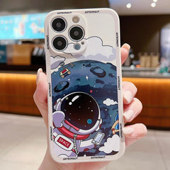 Luxury Shockproof Silicone Bumper Cute Phone Case for iPhone 13, 12, 11, 14 Pro Max, XS, X, XR, 8, 7, Plus, SE (2020) - Space Astronaut Design