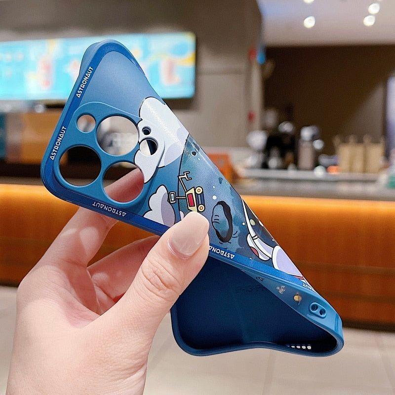 Luxury Shockproof Silicone Bumper Cute Phone Case for iPhone 13, 12, 11, 14 Pro Max, XS, X, XR, 8, 7, Plus, SE (2020) - Space Astronaut Design