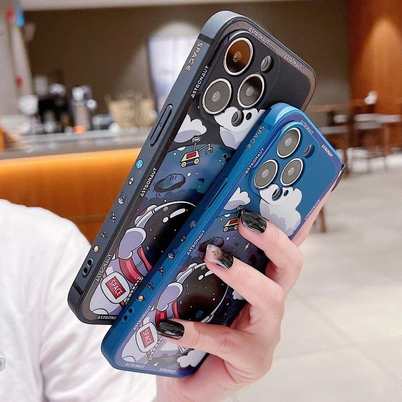 Luxury Shockproof Silicone Bumper Cute Phone Case for iPhone 13, 12, 11, 14 Pro Max, XS, X, XR, 8, 7, Plus, SE (2020) - Space Astronaut Design