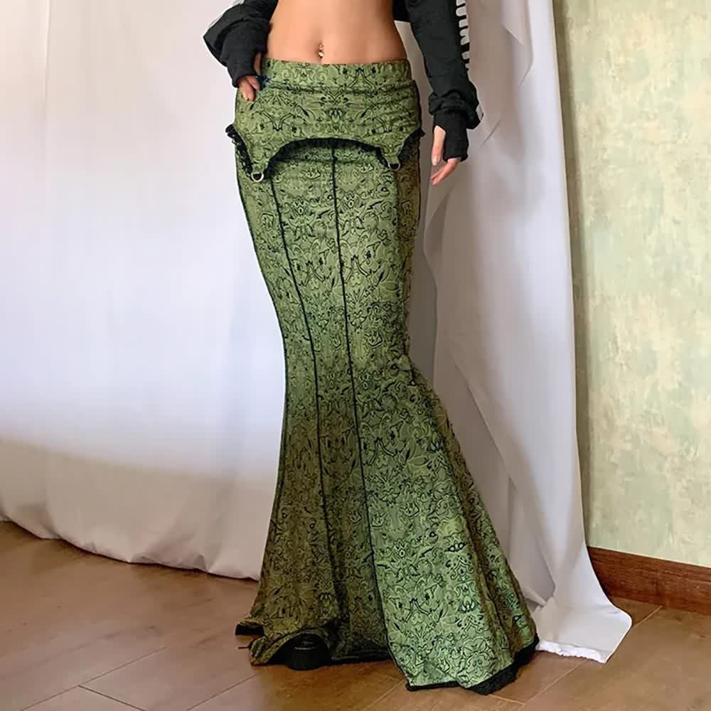 Medieval Gothic Green Maxi Skirt