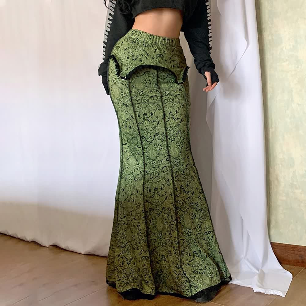 Medieval Gothic Green Maxi Skirt