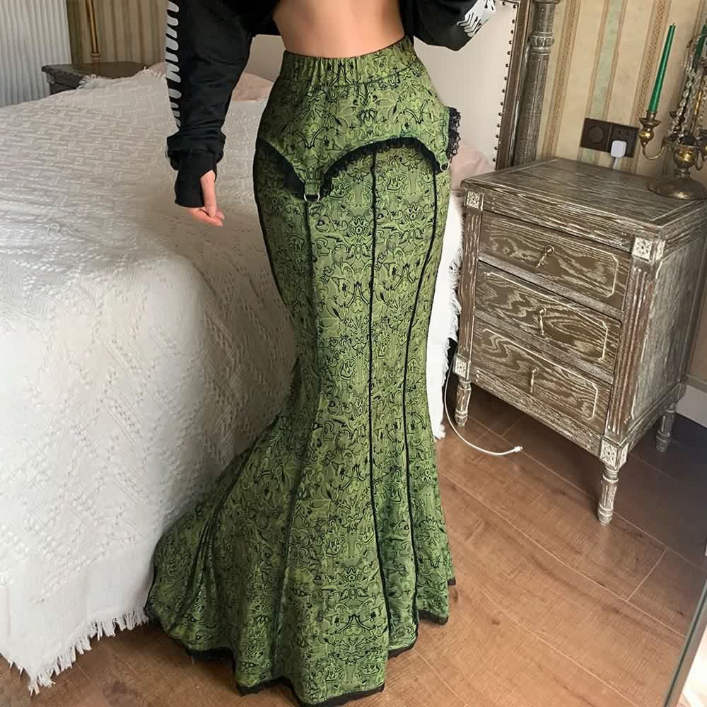 Medieval Gothic Green Maxi Skirt