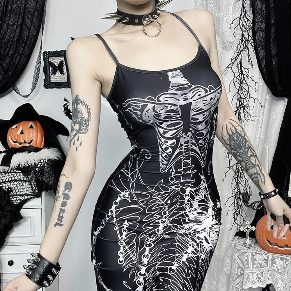 Meerjungfrau Skelett Gothic Maxikleid