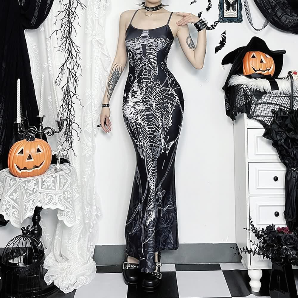 Meerjungfrau Skelett Gothic Maxikleid