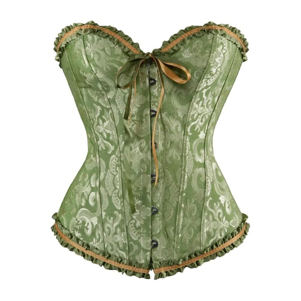Moss Green Gothic Ruffle Trim Hourglass Overbust Corset