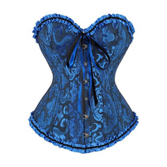 Navy Blue Gothic Ruffle Trim Hourglass Overbust Corset