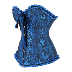Navy Blue Gothic Ruffle Trim Hourglass Overbust Corset