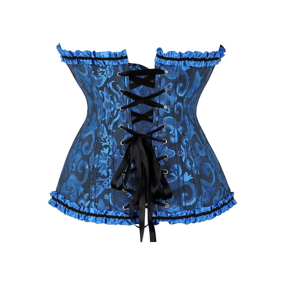 Navy Blue Gothic Ruffle Trim Hourglass Overbust Corset